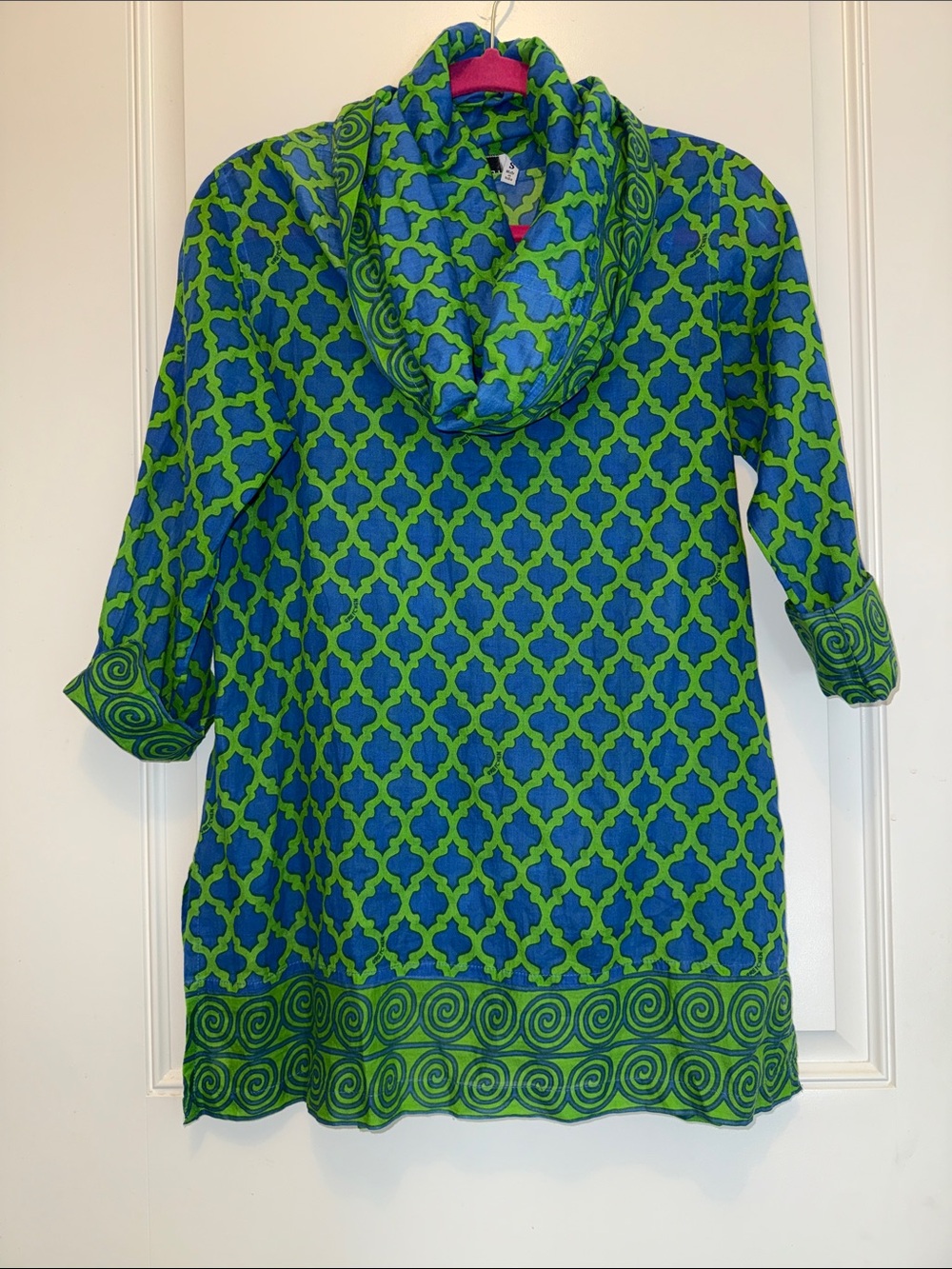 Gretchen Scott Designs Blue and Green Geometric Cowl Neck Tunic